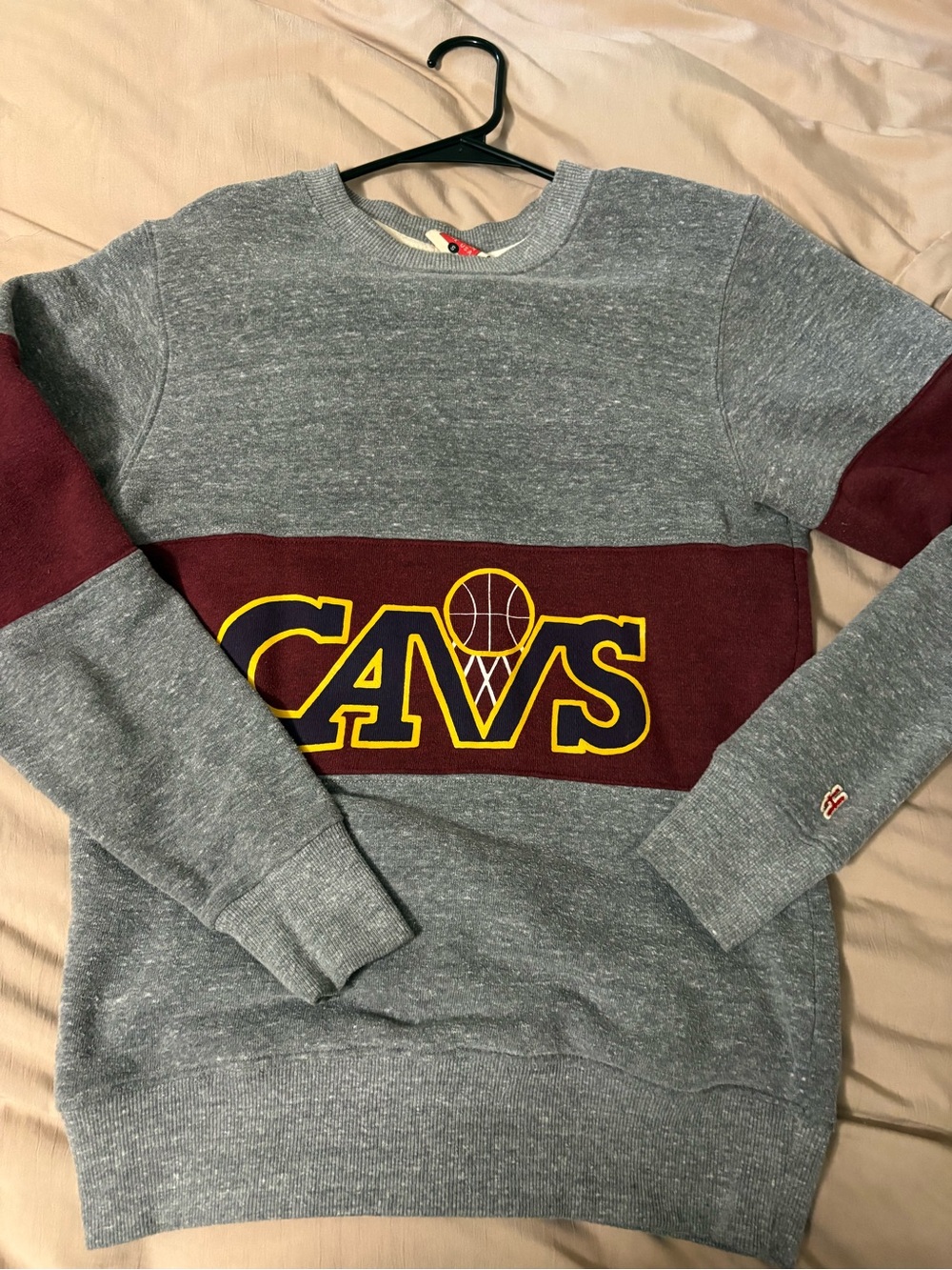 HOMAGE Gray Crewneck with Maroon Chest Stripe and CAVS Logo